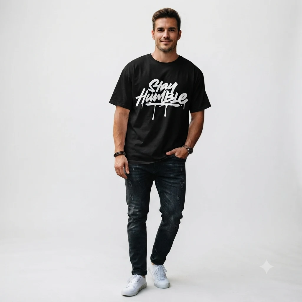 Graphic Drop Shoulder Oversized Tee – Stay Humble Black